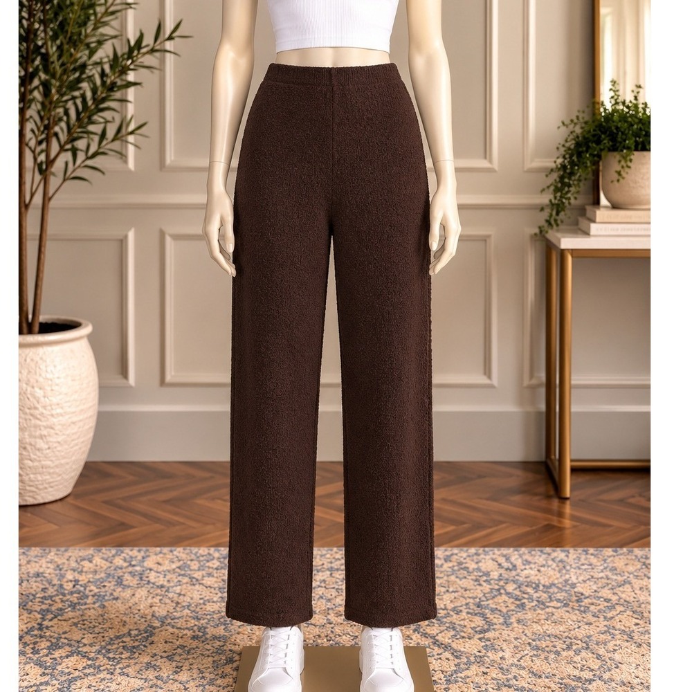 MNG Mango Womens Pants Brown Textured Popcorn Knit Elastic Waist Extra Small